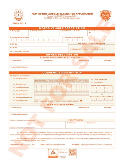 PNP Motor Vehicle Clearance Application .